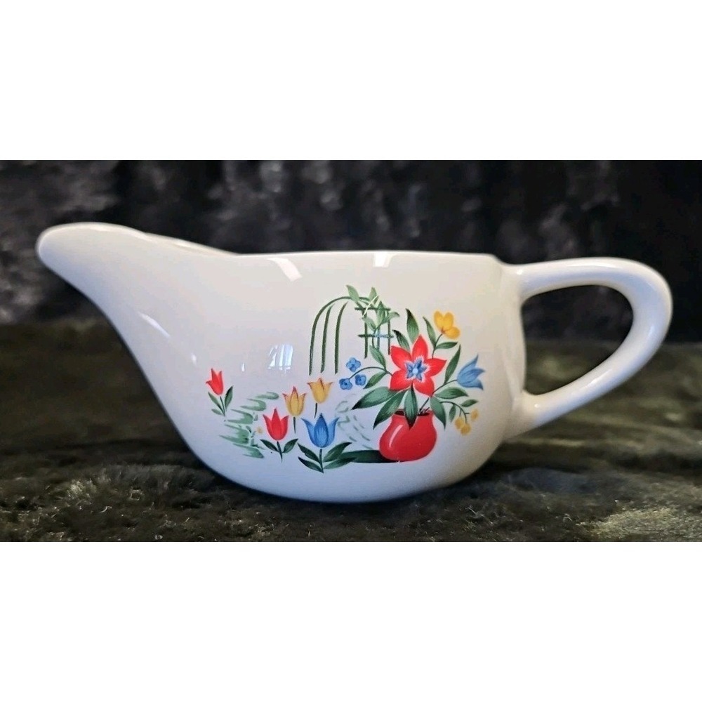 Paden City‎ Gravy Boat Green Stones Lattice Vases Tulips Vintage Dinnerware